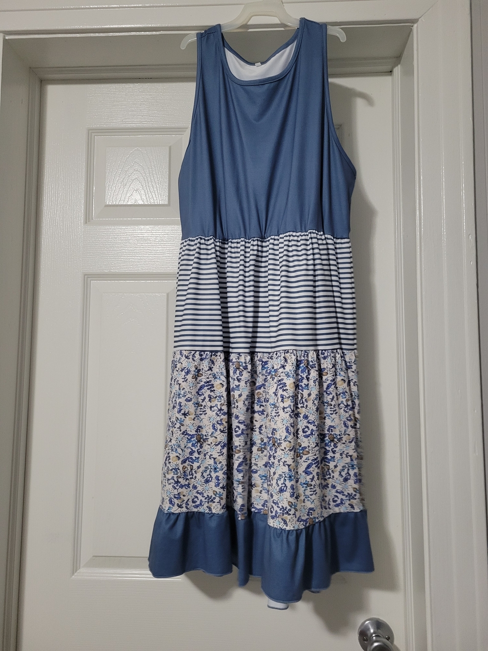 Sleeveless Blue Floral & Stripe Girls' Dress